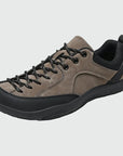 Dannto men's khaki wide toe outdoor sneakers shown from a three quarter view