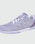 Gliss II - purple wide toe box barefoot shoes for women shown from a three quarter view