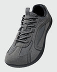 Dannto Aero N1 - men's and women's gray wide toe box barefoot shoes shown from a three quarter view