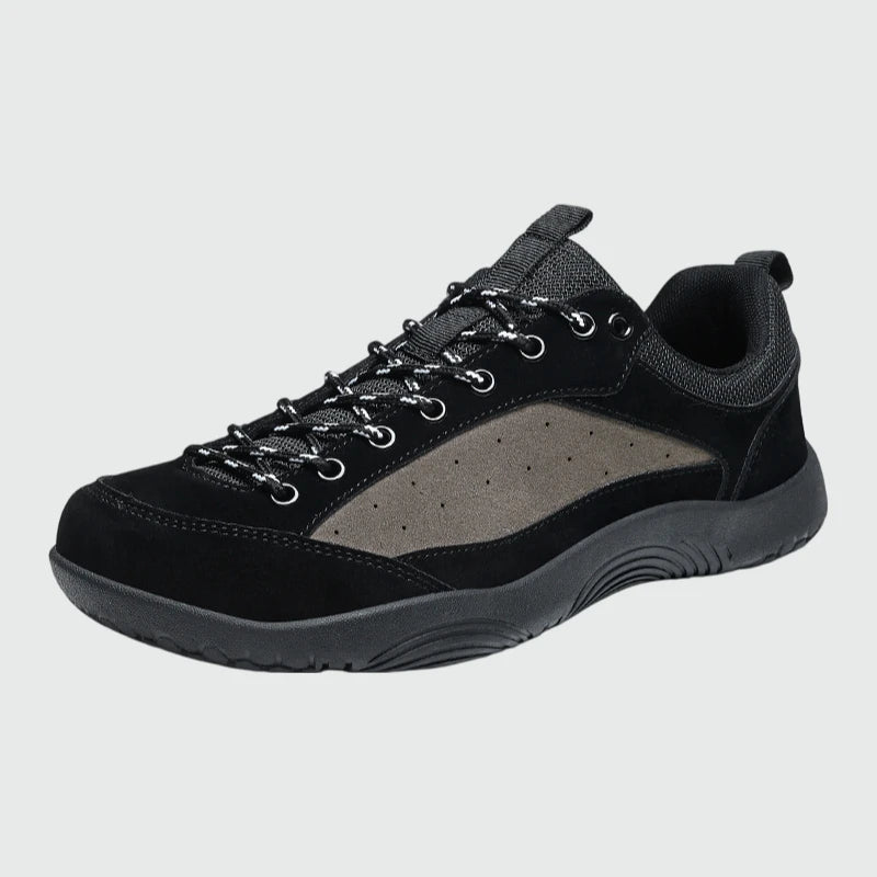 Aero N2 - black wide toe box barefoot for men women shown from a three quarter view