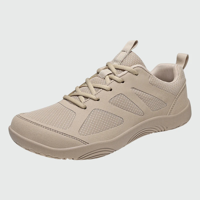 Dannto Aero N3 - men's khaki wide toe box barefoot shoes shown from a three quarter view
