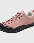 Dannto pink barefoot trail shoes shown from a three quarter view