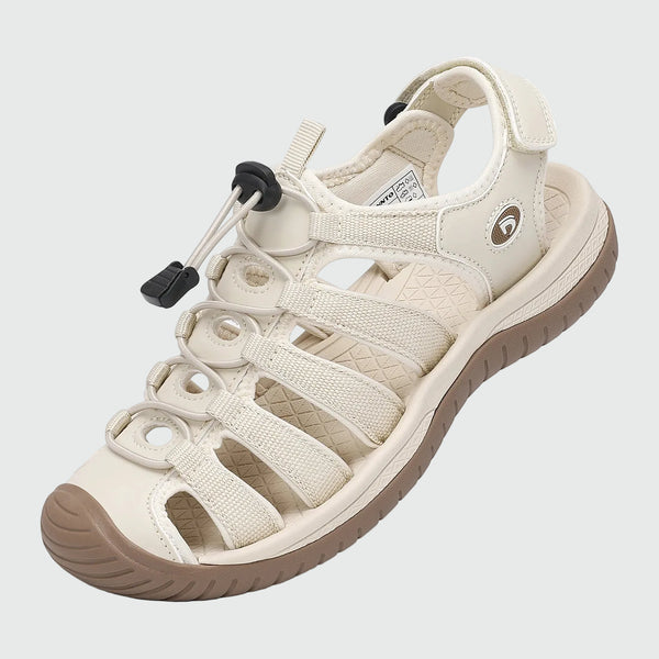 Dannto Trailport H3 - Sandali da trekking da donna beige mostrati da una vista di tre quarti