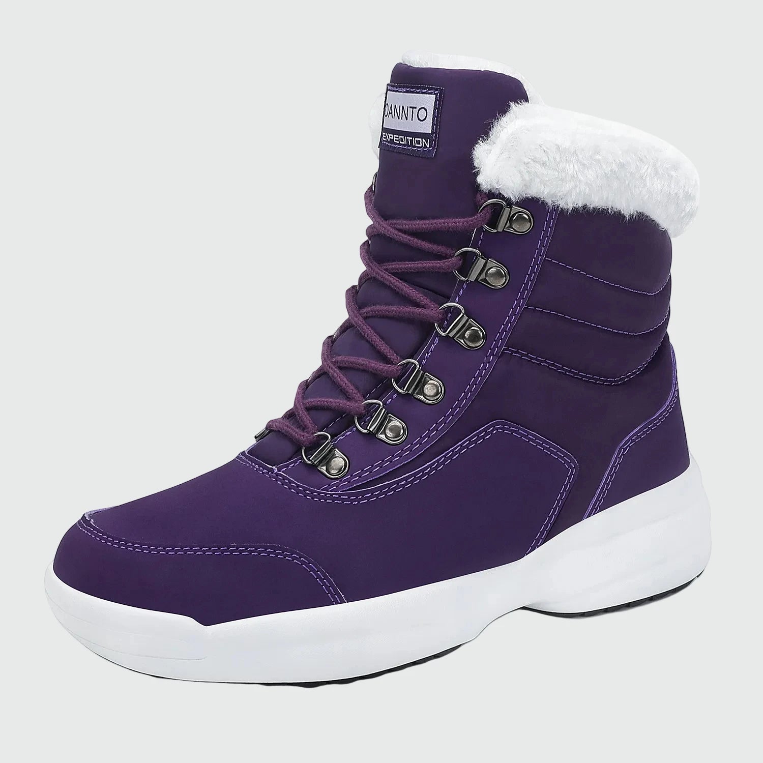 Dannto women‘s purple winter snow Boots shown at a side angle