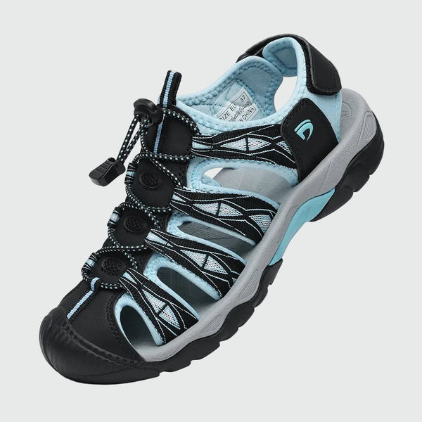 Sandalo trailport H2 da donna Dannto nero blu mostrato da una vista di tre quarti