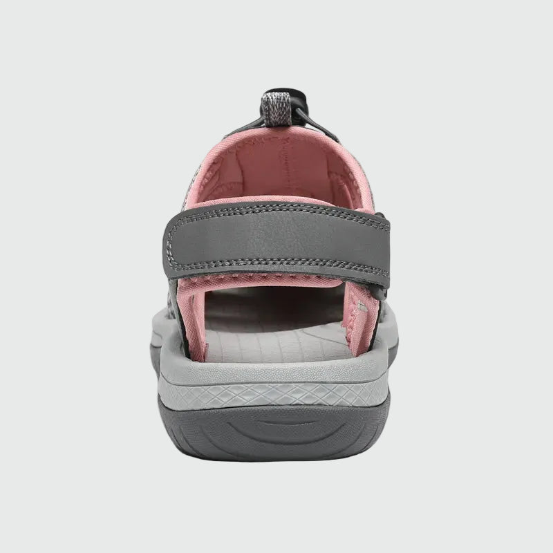 Sandali da trekking chiusi in punta da donna Dannto S2 grigio rosa mostrati dal retro