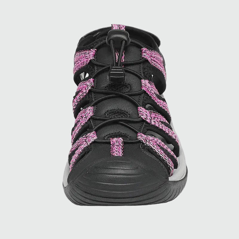 Sandali da trekking chiusi con punta Dannto da donna S2 nero rosa mostrati di fronte