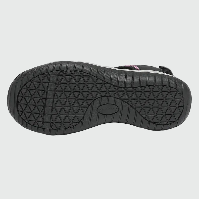 Sandali da trekking chiusi in punta da donna Dannto S2 nero rosa mostrati dal basso