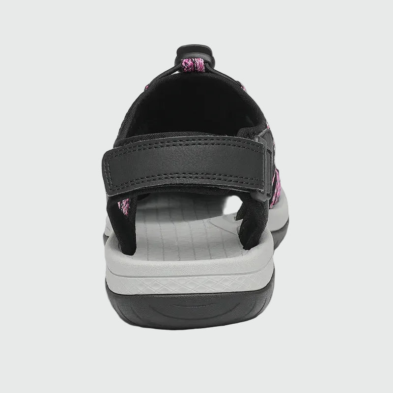 Sandali da trekking chiusi in punta da donna Dannto S2 nero rosa mostrati dal retro