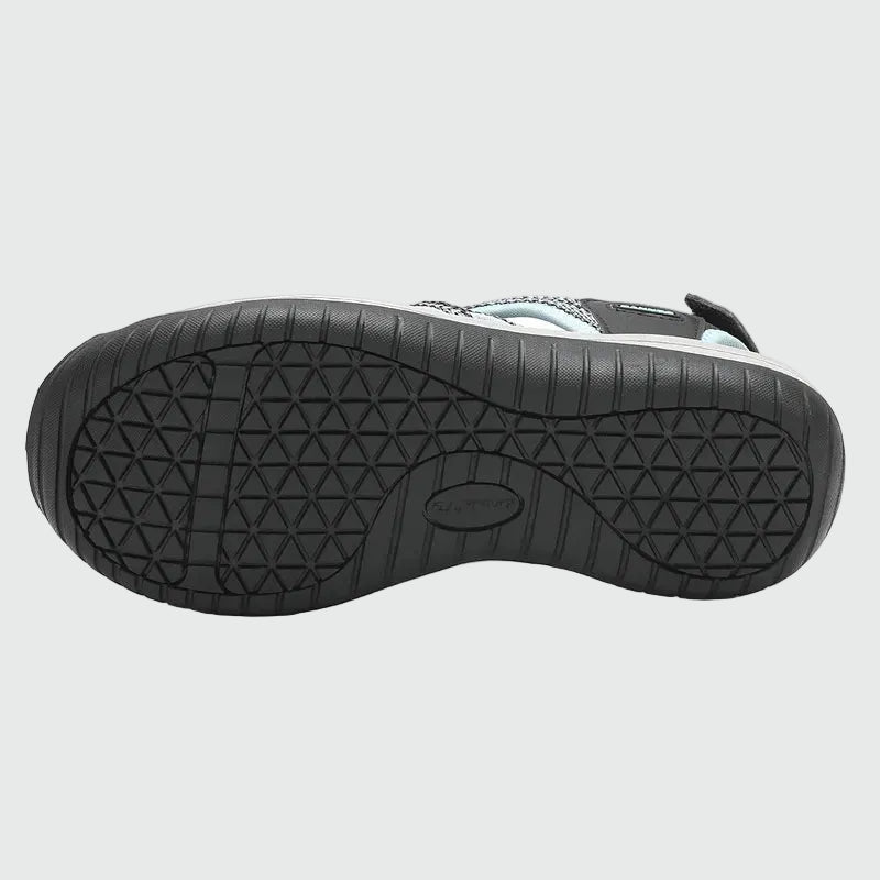 Sandali da trekking chiusi in punta da donna Dannto S2 nero blu mostrati dal basso