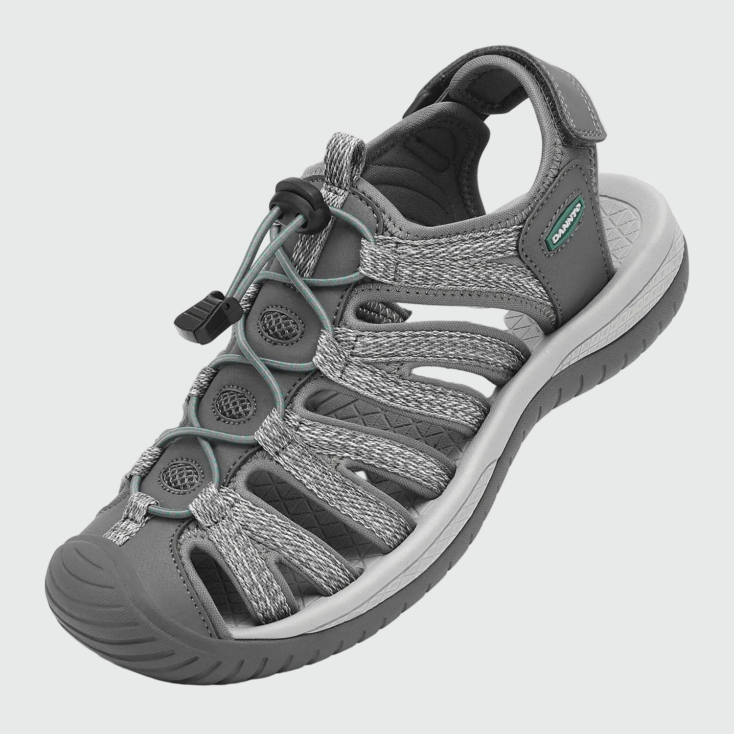 Dannto women's closed toe hiking sandals S2 gray shown from a three quarter view