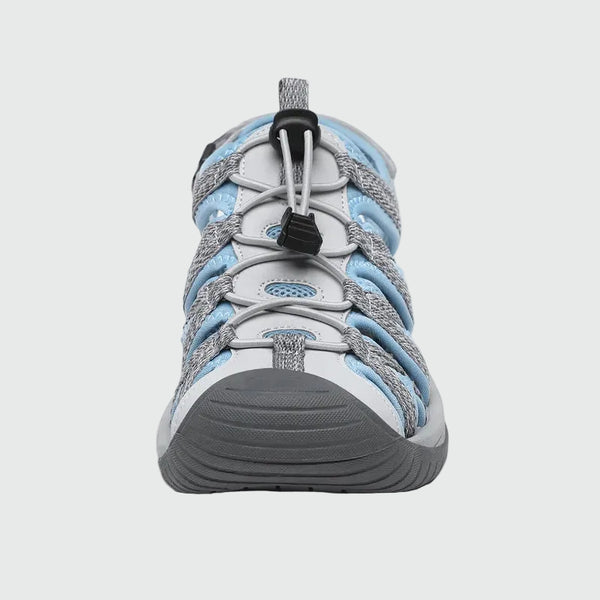 Sandali da trekking chiusi in punta da donna Dannto S2 bianco blu mostrati di fronte