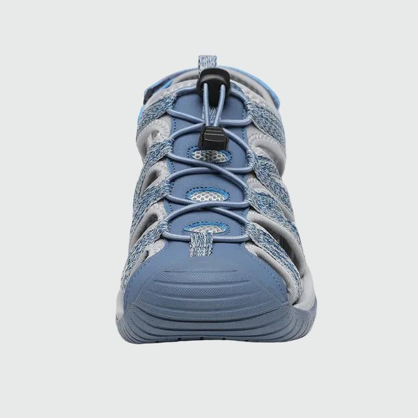 Sandali da trekking chiusi in punta da donna Dannto S2 blu mostrati di fronte